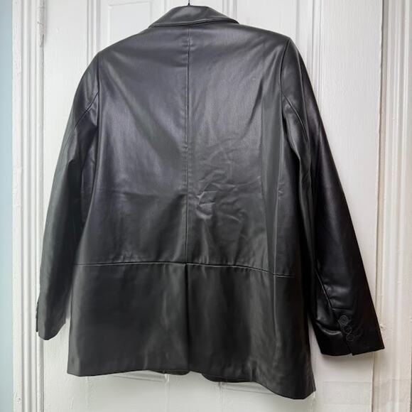 Zara Faux Leather Jacket Womens Large Black Button Front Long Sleeve Collared - Picture 7 of 9